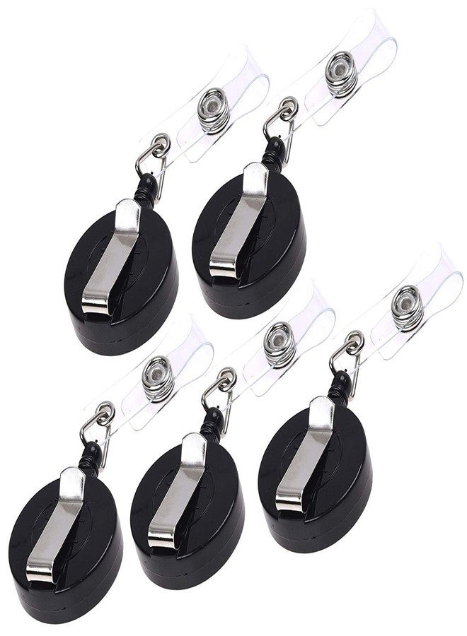 RangTeq 5 Pack ID Card Clip Card Holder Reel for Card yo yo Clip Round Shape Black - Image 1