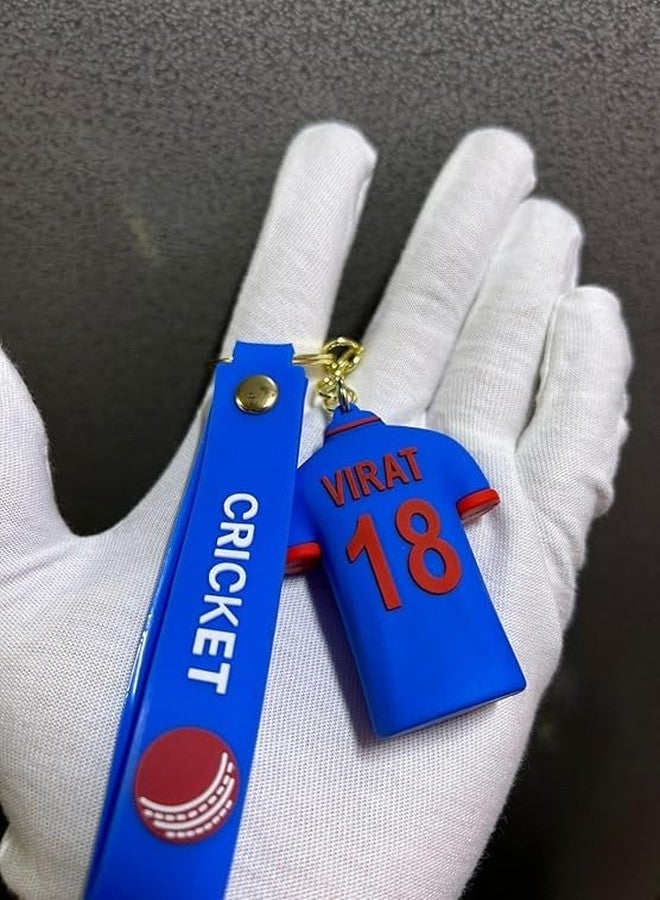 Unyks Star Silicone Key Ring Virat-18 Jersey Team India Cricket Keychain Blue with Strape Cricket Ball Design (Pack Of 1) - Image 4