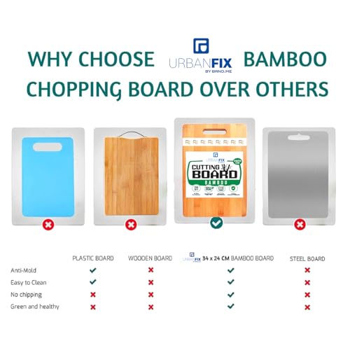UrbanFix Large Natural Bamboo Wood Chopping Cutting Board for Kitchen Vegetables, Fruits & Cheese, BPA Free, Eco-Friendly, Anti-Microbial Durable and Easy to Clean (34 x 24cm) - Image 5