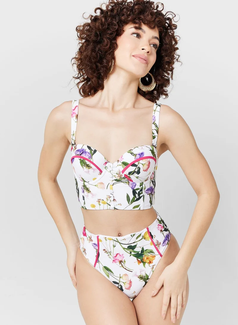 Ted Baker Plunge Neck Printed Bikini Top