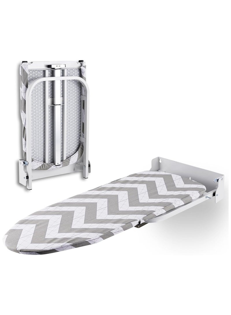 XiuWoo Wall Mounted Ironing Board Fold Down Ironing Board Wall Mount Folding Ironing Board Cabinet with Heat Resistant Cover Compact Wall Mount Ironing Board for Home Apartment Small Spaces,Load 20 Kg - Image 1