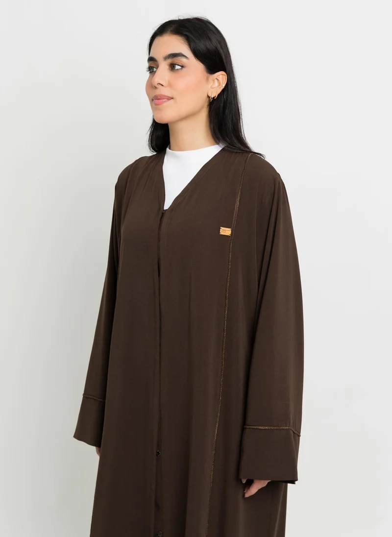 Kaafmeem Brown Qitan Closed Practical Abaya