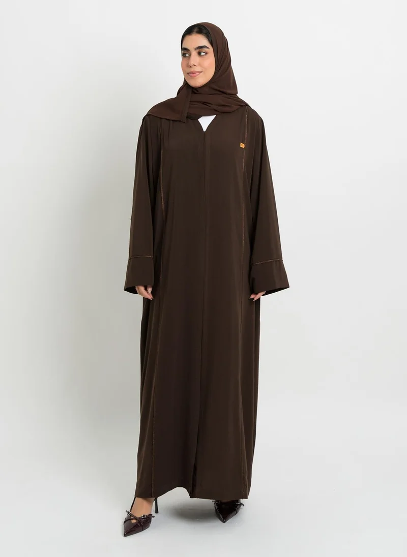 Kaafmeem Brown Qitan Closed Practical Abaya