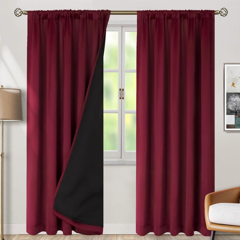 BGment Bgress 100 ٪ Blackout الستائر 80 بوصة مع جيب قضيب بطانة العزل الحراري وعلامة التبويب الظهر طبقة مزدوجة الستائر معالجة النافذة داكنة لغرفة المعيشة (52 × 80 بوصة 2 لوحات بورغوندي الأحمر) - Image 2