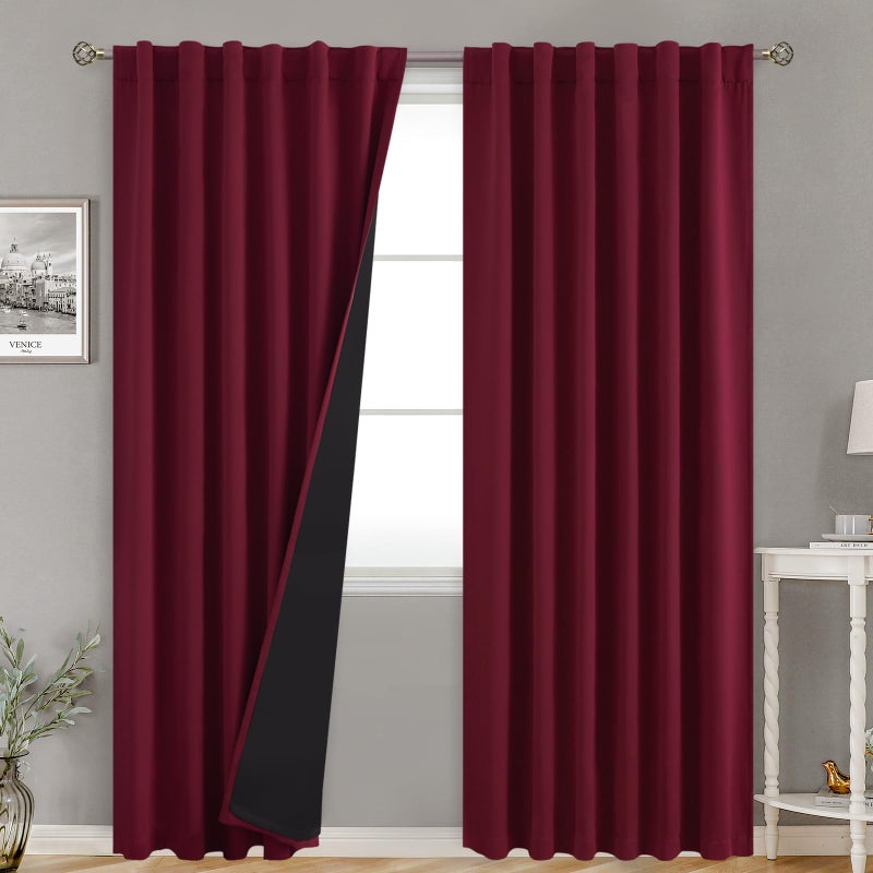 BGment Bgress 100 ٪ Blackout الستائر 80 بوصة مع جيب قضيب بطانة العزل الحراري وعلامة التبويب الظهر طبقة مزدوجة الستائر معالجة النافذة داكنة لغرفة المعيشة (52 × 80 بوصة 2 لوحات بورغوندي الأحمر) - Image 1