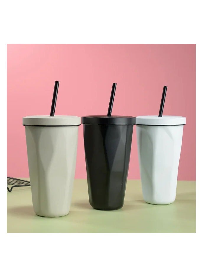 Stainless Steel Insulated Coffee Tumbler Cup with Lid and Straw Black  - Image 3