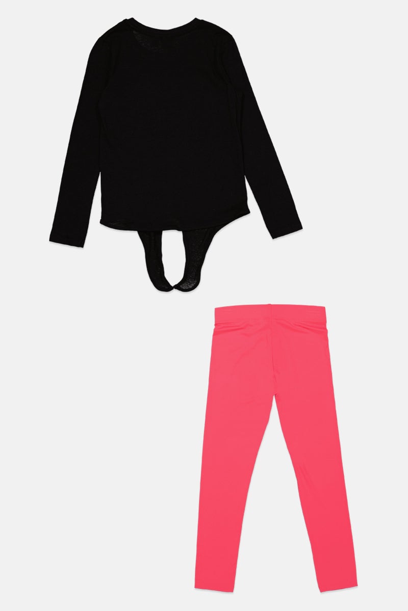 PUMA Kid Girls 2 Pices Brand Logo Top And Bottom Set, Pink - Image 2