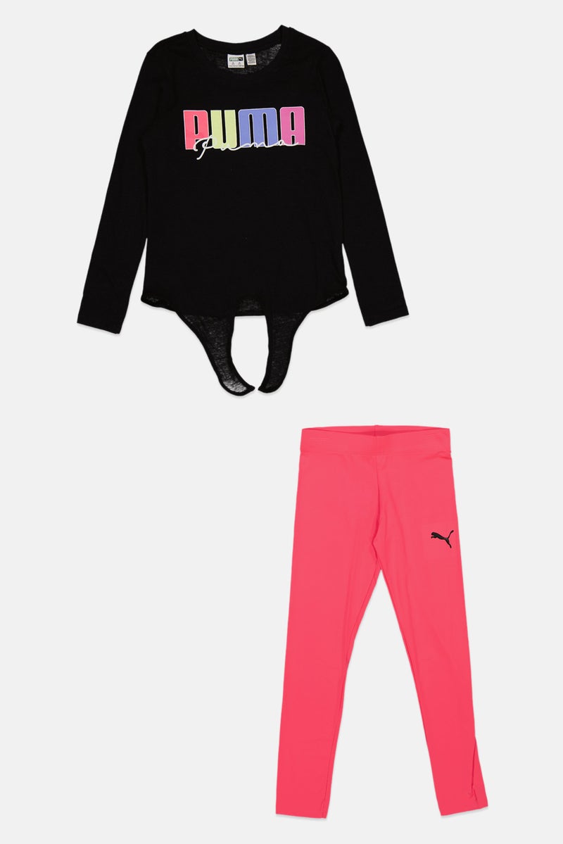 PUMA Kid Girls 2 Pices Brand Logo Top And Bottom Set, Pink - Image 1
