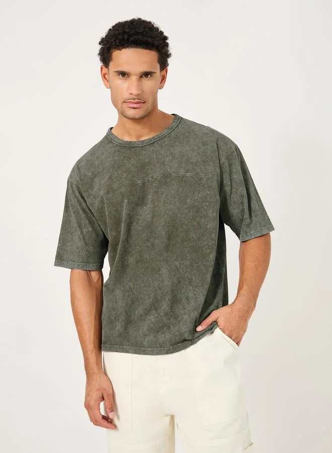 Styli Styli Acid Washed Jersey T-Shirt with Applique Detail