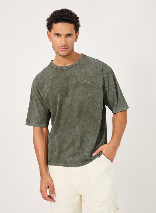 Styli Acid Washed Jersey T-Shirt with Applique Detail - Image 2