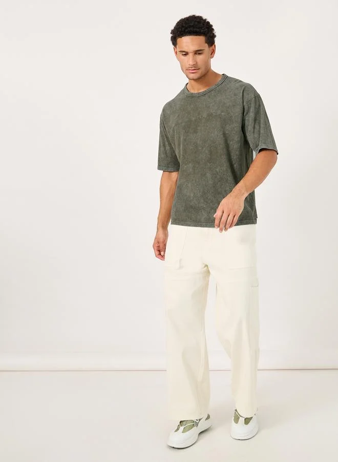 Styli Styli Acid Washed Jersey T-Shirt with Applique Detail