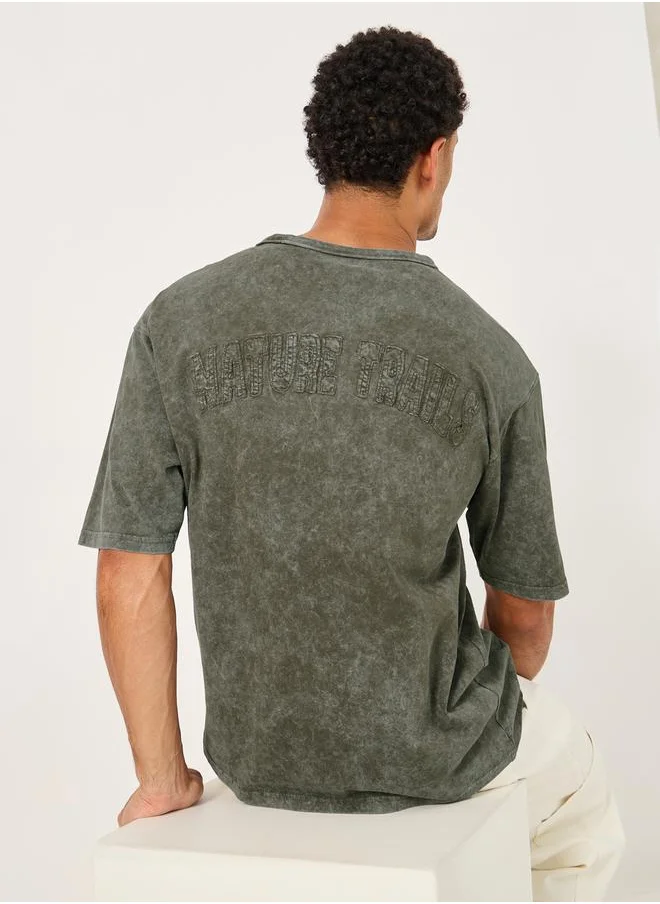 ستايلي Acid Washed Jersey T-Shirt with Applique Detail