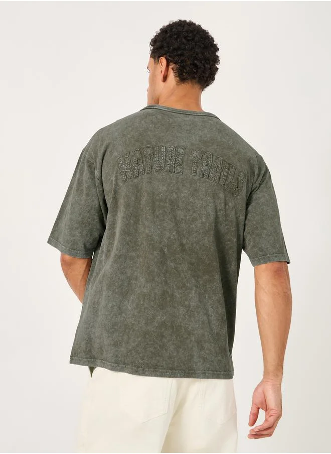 ستايلي Acid Washed Jersey T-Shirt with Applique Detail