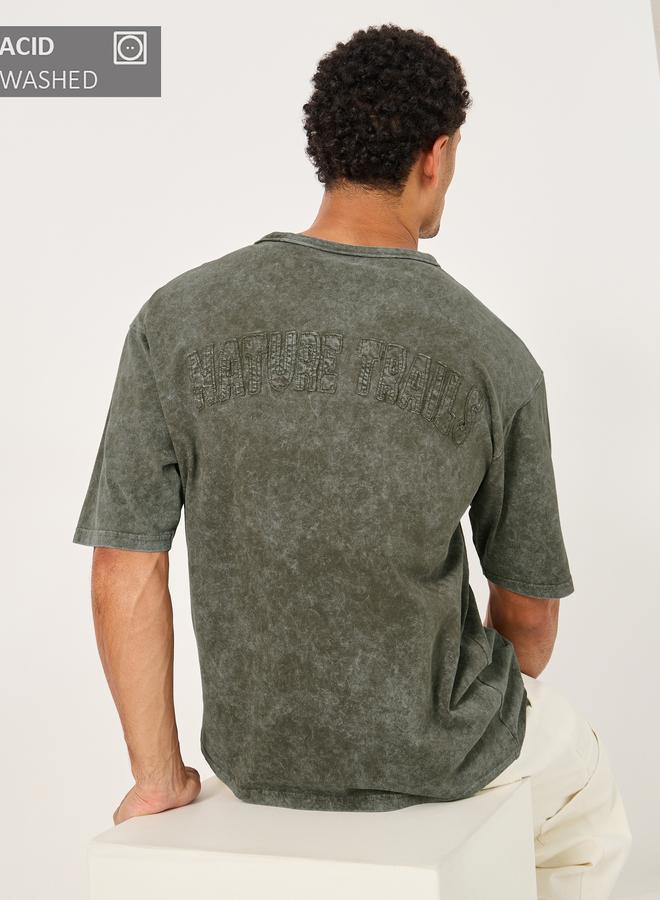 Styli Acid Washed Jersey T-Shirt with Applique Detail - Image 2