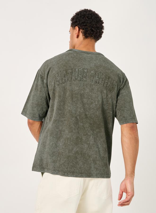 Styli Acid Washed Jersey T-Shirt with Applique Detail - Image 5
