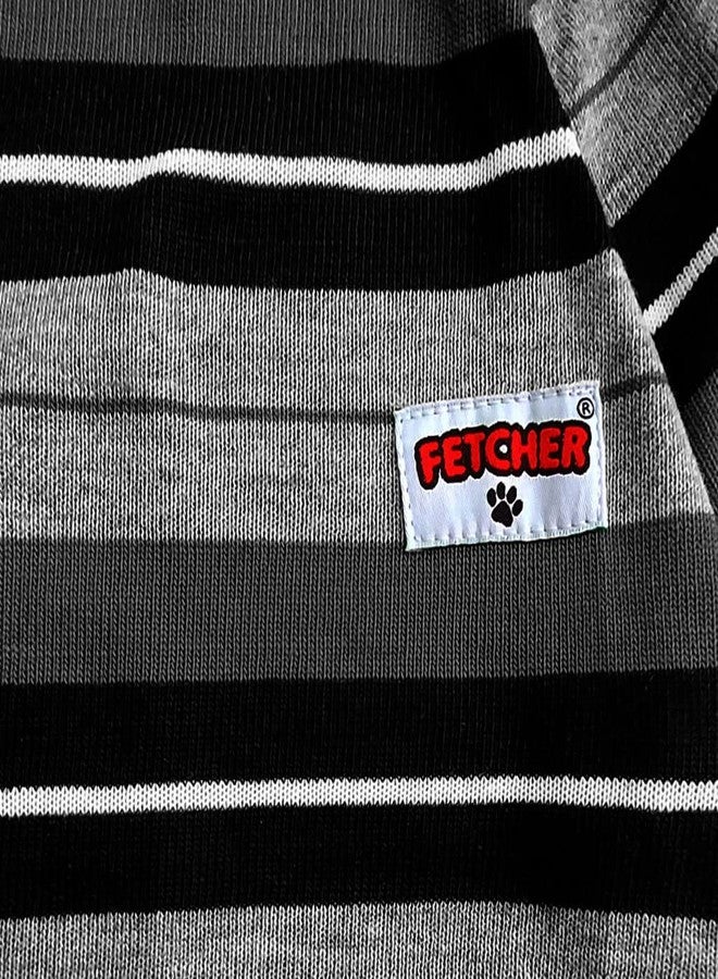 FETCHER تيشيرت FETCHER رمادي وأسود مخطط بأكمام، فاخر للكلاب والجراء والقطط الصغيرة | سترة للسلالات الصغيرة (مقاس كبير 18 بوصة) - Image 3