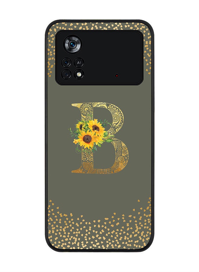 Stylizedd Rugged Black edge case for Poco M4 Pro 4G Slim fit Soft Case Flexible Rubber Edges Anti Drop TPU Gel Thin Cover - Custom Monogram Initial Letter Floral Pattern Alphabet - B (Olive Green ) - Image 1