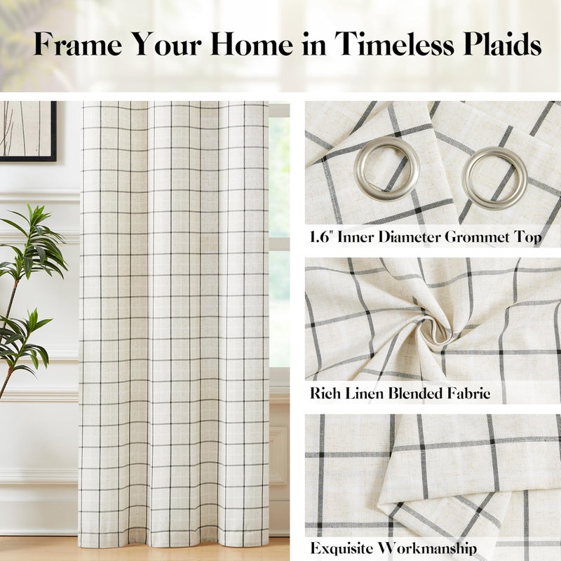 Bapawfish Buffalo Plaid Light Filtering Natural Linen Curtains 84 Inches Length,Woven Black and White Stripes Farmhouse Privacy Bedroom Drapes,Grommet Window Treatment Set for Living Room,40"Wx84"Lx2 - Image 2