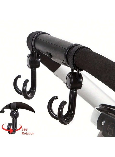 Sunveno 360° Rotatable and Adjustable Velcro Strap Universal Multipurpose Stroller Hooks (2Pcs) - Black