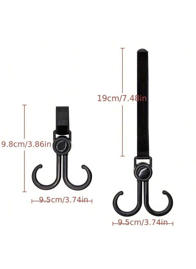 Generic - Sunveno 360° Rotatable and Adjustable Velcro Strap Universal Multipurpose Stroller Hooks (2Pcs) - Black - Image 1