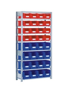 Boltless shelving, Starter bay, complete with 32 bin, Height x overall width x depth 1850x908x300 mm, max. load per level 50 kg, galvanised