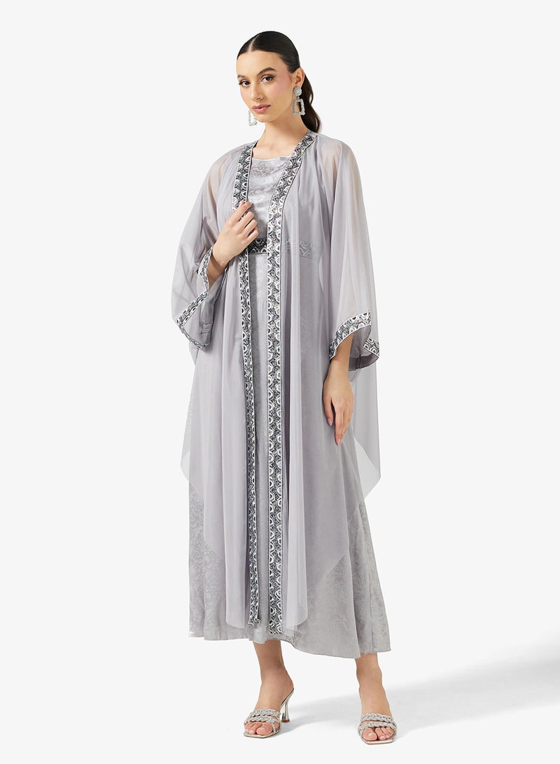 Khizana Abaya With Shimmer Border Print & Dress - Image 1