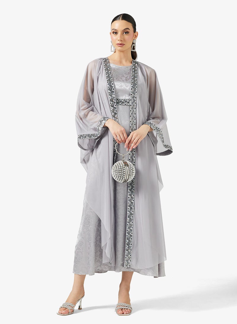 Khizana Abaya With Shimmer Border Print & Dress - Image 5