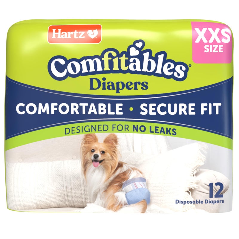 Hartz Comfitables Disposable Dog Diapers, Size XXS 12 Count, Comfortable & Secure Fit, Easy to Put On, Super Absorbent Male and Female Diaper - Image 1