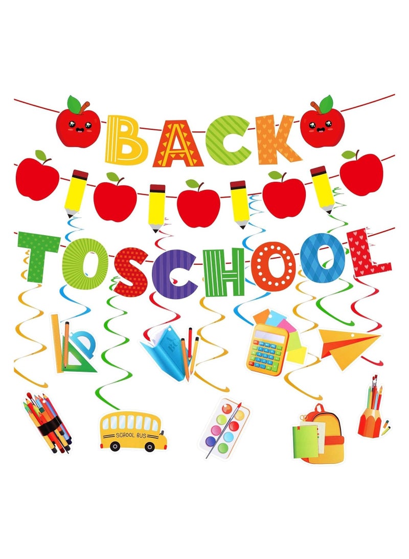 Back to School Decorations- Welcome Back to School Banner, Back to School Hanging Swirls, Back to School Hanging Swirls for First Day of School Party Home School Classroom Decor