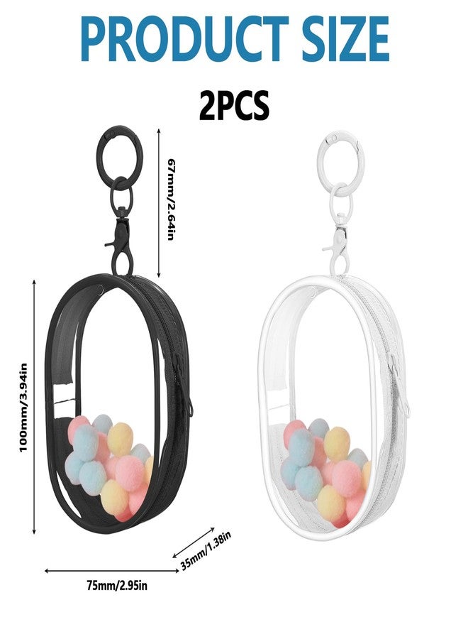 Huakaile 2 Pieces Clear Figure Display Bag with Keychain, Clear Pouch Keychain with Zipper & Fur Balls, Mini Doll Pouch Carrying Case for Blind Box Storage Collectibles (2 PCS, White, Black) - Image 2