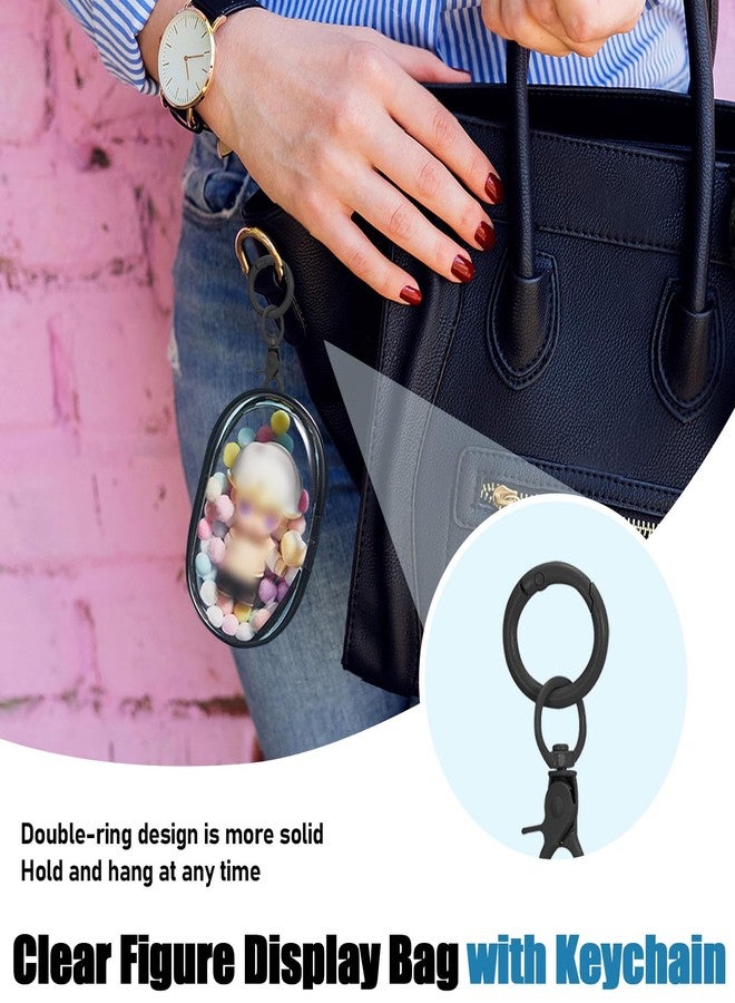 Huakaile 2 Pieces Clear Figure Display Bag with Keychain, Clear Pouch Keychain with Zipper & Fur Balls, Mini Doll Pouch Carrying Case for Blind Box Storage Collectibles (2 PCS, White, Black) - Image 5