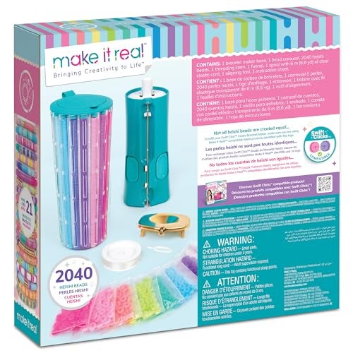 Make It Real اجعلها حقيقية: صانعة الأساور هيشي - 2047 قطعة، مجموعة حرفية لصنع المجوهرات، تصميم وصنع 23 سوار خرز، تدوير-نقر-ارتداء، للفتيات والأطفال 8 سنوات فما فوق - Image 2