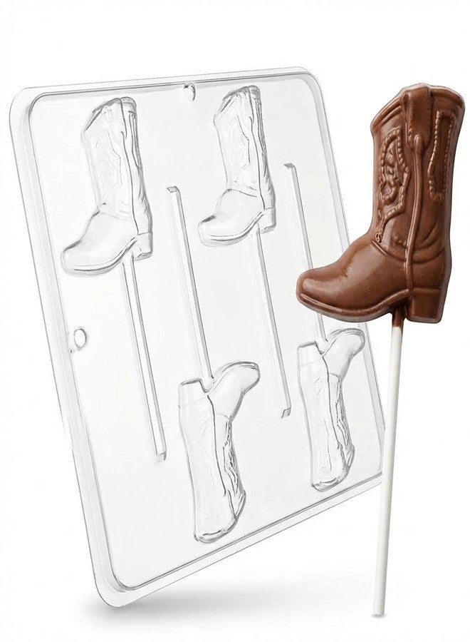 Lollipops Cowboy Boot Lollipop Chocolate Candy Mold 3342, 4 Cavities, 3.3 Inches - Image 1
