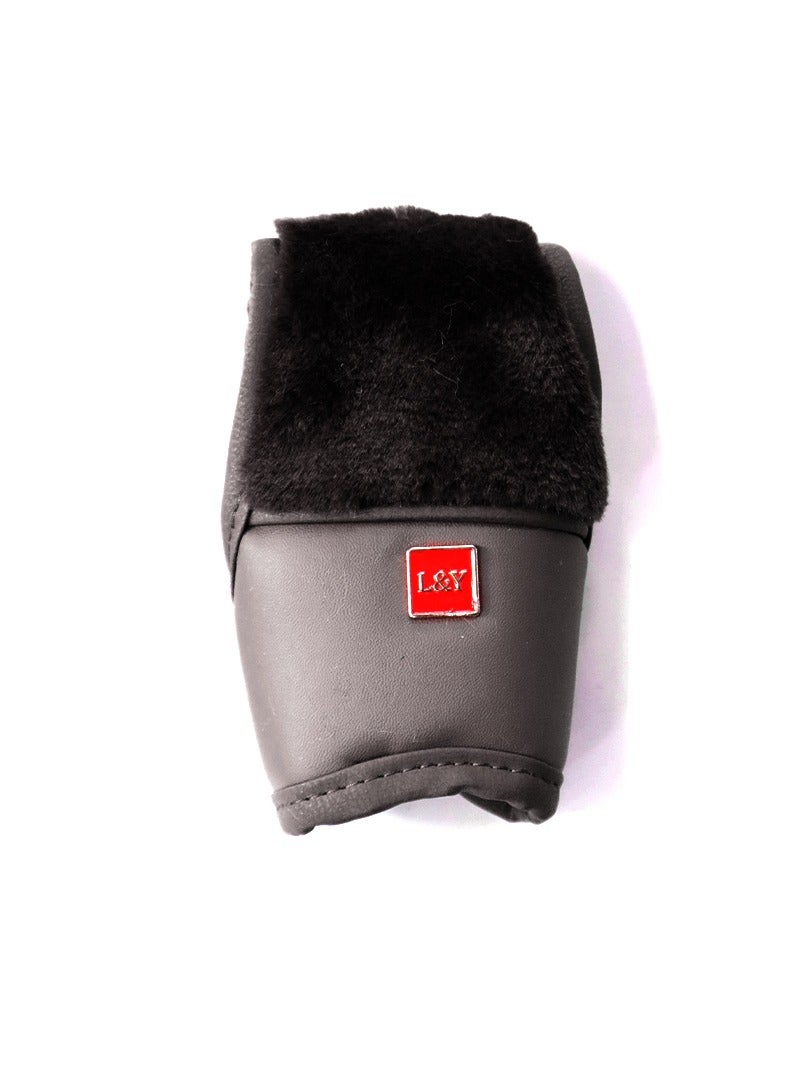 GEAR KNOB COVER RABBIT FUR+LEATHER, BLACK 028