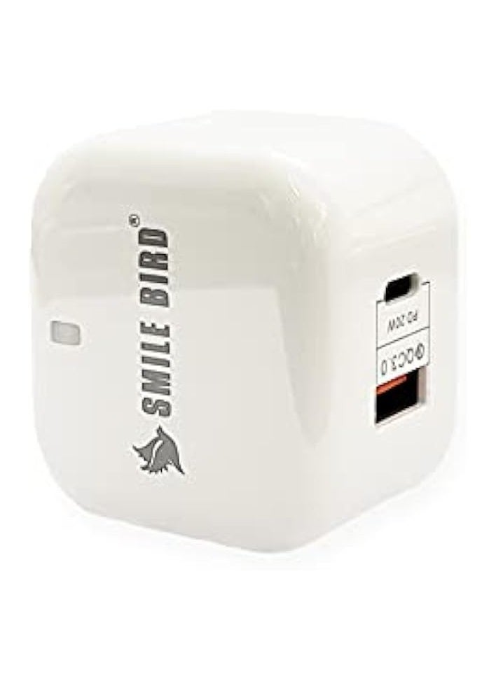 SMILE BIRD USB Dual Ports 20W adapter Type C Charger Fast Charging Universal Travel Adapter - Type C Wall Power Plug Charger Compatible for Type C and USB A - White  - Image 4