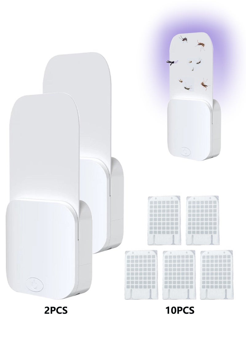 LAIAOCISI - Flying Insect Trap, 2 Devices with 10 Sticky Board Refills, Indoor Plug in Fly Trap with Night UV Light, Bug Catcher for Gnats, Fruit Flies and Mosquito - Image 1