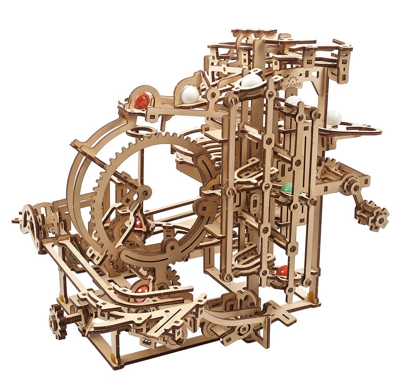 UGEARS Wooden Marble Run Stepped Hoist - Mechanical 3D Wooden Puzzles for Adults Kit, Fun DIY Model Kit Crafts for Adults - Unique Gift 3D Puzzle for Adult Marble Game for Hobby Enthusiasts - 355 Pcs - Image 1