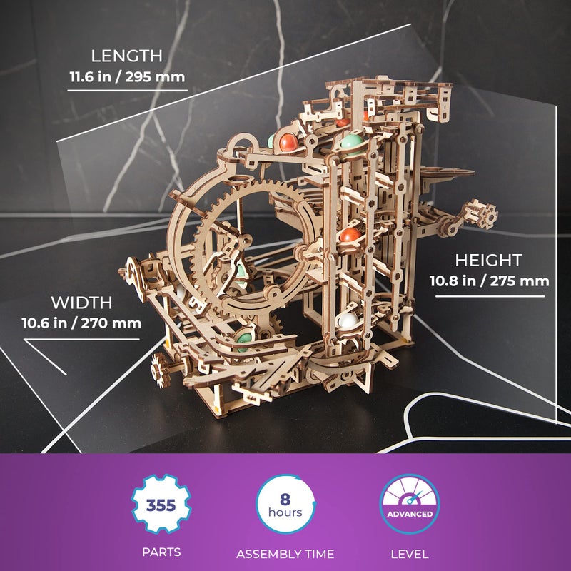 UGEARS Wooden Marble Run Stepped Hoist - Mechanical 3D Wooden Puzzles for Adults Kit, Fun DIY Model Kit Crafts for Adults - Unique Gift 3D Puzzle for Adult Marble Game for Hobby Enthusiasts - 355 Pcs - Image 2
