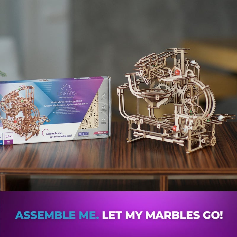 UGEARS Wooden Marble Run Stepped Hoist - Mechanical 3D Wooden Puzzles for Adults Kit, Fun DIY Model Kit Crafts for Adults - Unique Gift 3D Puzzle for Adult Marble Game for Hobby Enthusiasts - 355 Pcs - Image 5