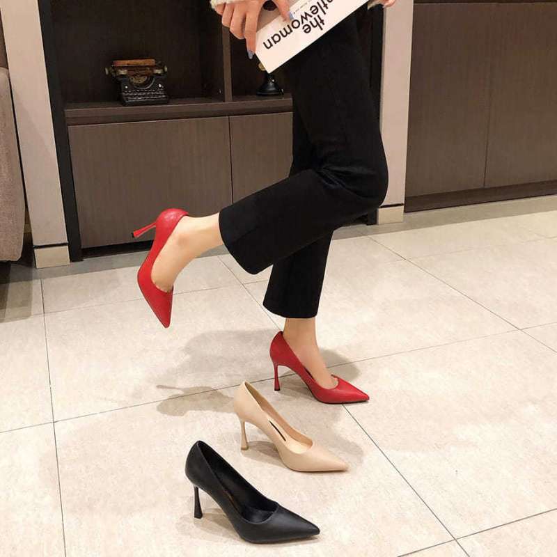 Soft Leather High Heels Women'S Stiletto Pointed Toe Spring Korean Style Girl Nude Professional Shoes For Women - Image 5