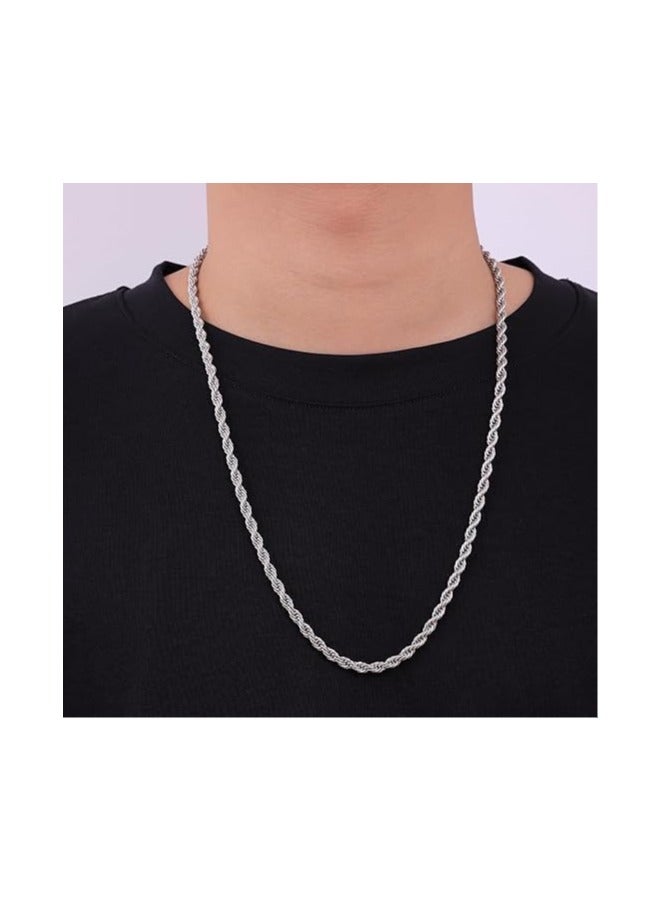 Silver Tone Rope Chain, Stainless Steel Chain for Men and Women by Fairuz Jewelry