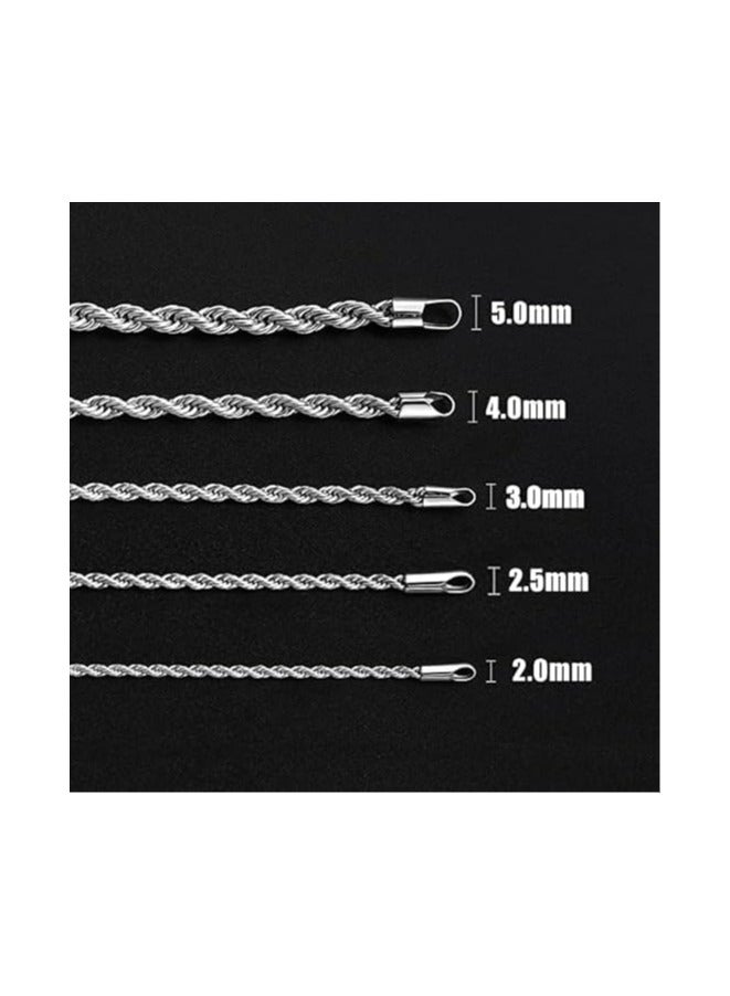 Silver Tone Rope Chain, Stainless Steel Chain for Men and Women by Fairuz Jewelry