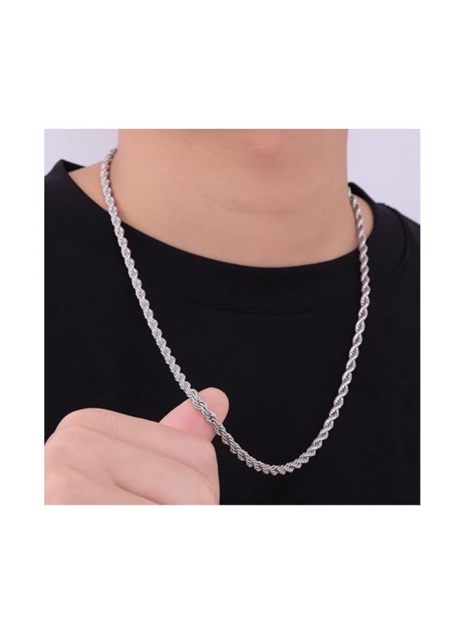 Silver Tone Rope Chain, Stainless Steel Chain for Men and Women by Fairuz Jewelry
