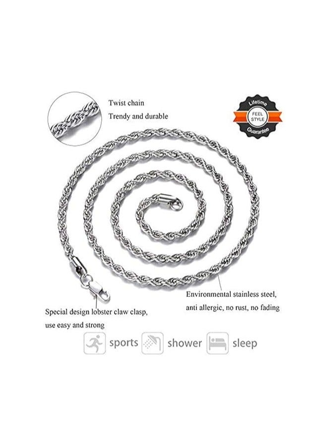 Silver Tone Rope Chain, Stainless Steel Chain for Men and Women by Fairuz Jewelry