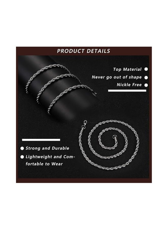 Silver Tone Rope Chain, Stainless Steel Chain for Men and Women by Fairuz Jewelry