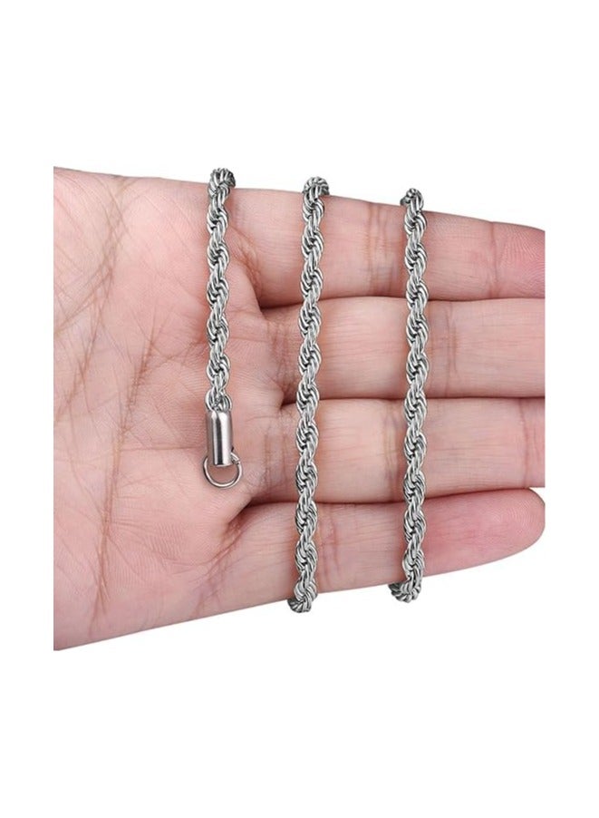 Silver Tone Rope Chain, Stainless Steel Chain for Men and Women by Fairuz Jewelry