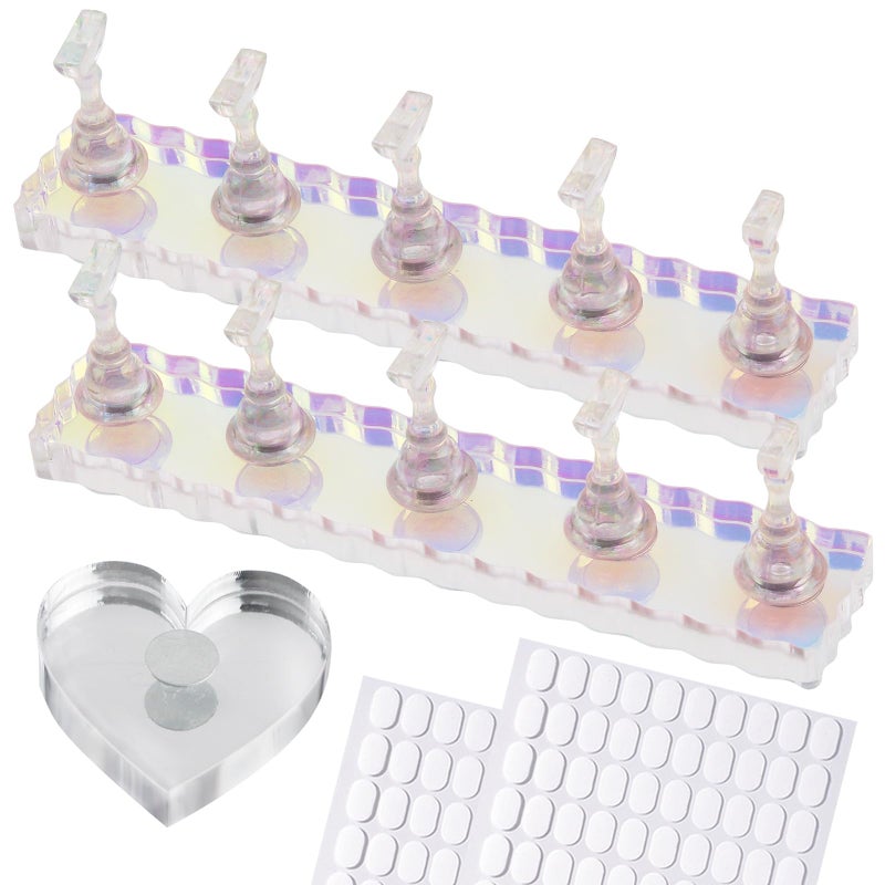 ESUOHYM Nail Stand For Press On Acrylic Strong Magnetic Nail Holder Kit For Painting Nails Tip Arts Display With 200PCS DoubleSided Tape And 1 Heart Shaped Acrylic Magnetic Presson Stand Aurora