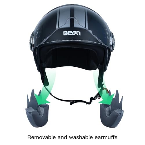 BEON 3/4 Open Face Motorcycle Helmet for Adults,DOT Approved - Moped Half Vespa Retro Helmet with Anti-Scratch Visor for Men and Women Model B-01 - Image 3