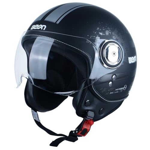 BEON 3/4 Open Face Motorcycle Helmet for Adults,DOT Approved - Moped Half Vespa Retro Helmet with Anti-Scratch Visor for Men and Women Model B-01 - Image 1