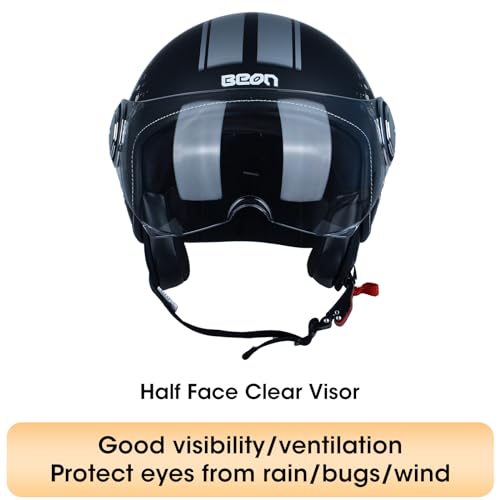 BEON 3/4 Open Face Motorcycle Helmet for Adults,DOT Approved - Moped Half Vespa Retro Helmet with Anti-Scratch Visor for Men and Women Model B-01 - Image 2